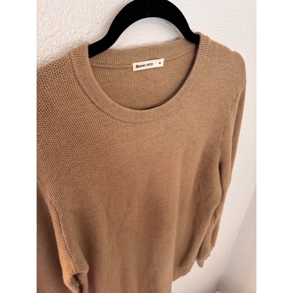 Marine Layer Brown Camel Knit Crewneck Sweater Medium Merino Wool Blend Fall 25